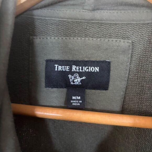 True Religion Men's Black and Olive Hoodie color block men’s medium EUC - Picture 4 of 5